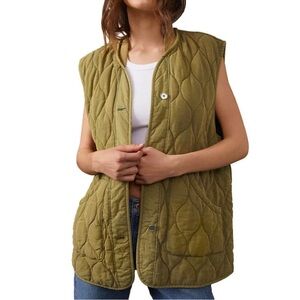Free People We The Free Billy Quilted Military Vest - Army Olive Green